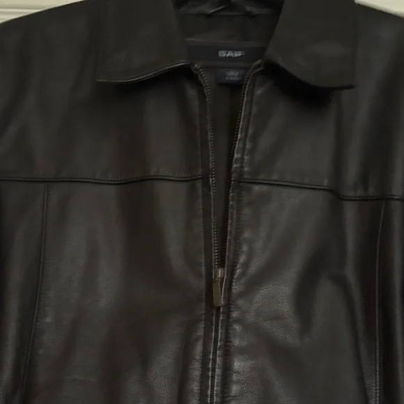 GAP Womens Black‎ Leather Jacket L - Picture 5 of 8